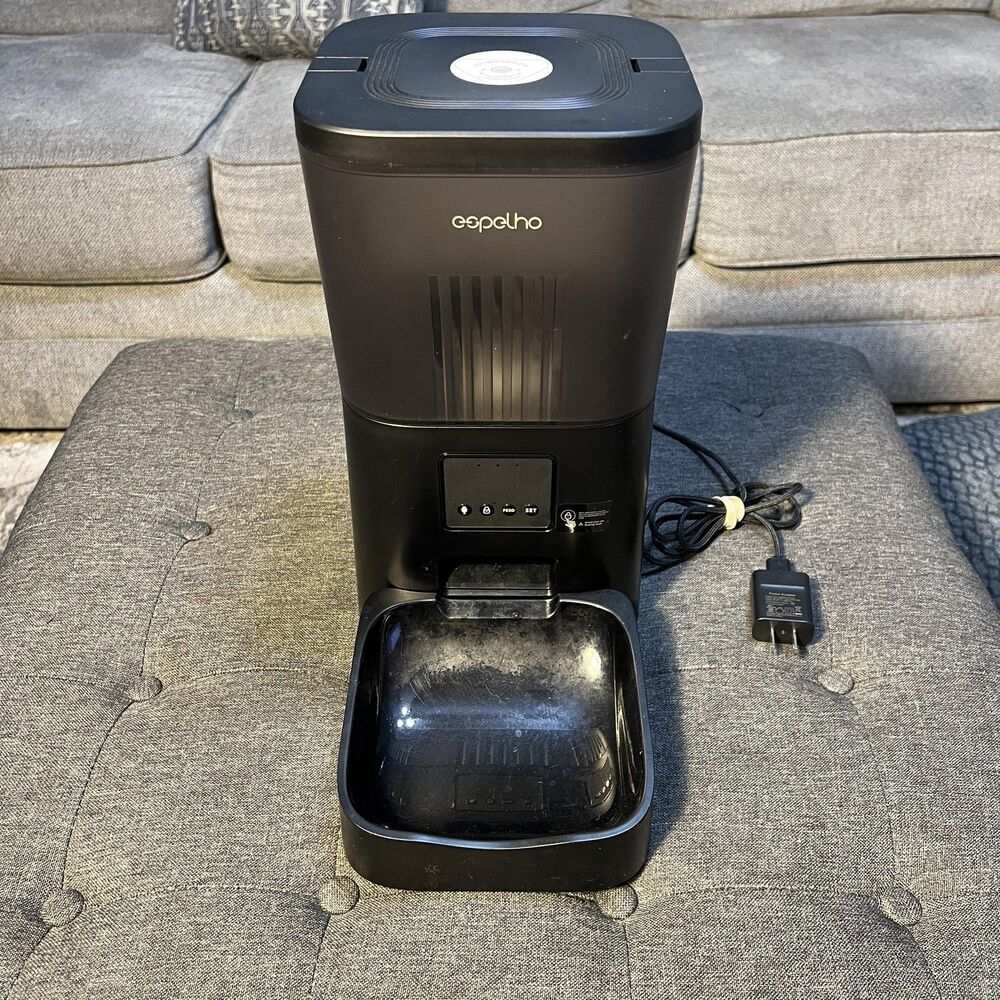 Espelho Automatic Pet Feeder Smart WiFi App Control Voice Record Cats Dogs Black
